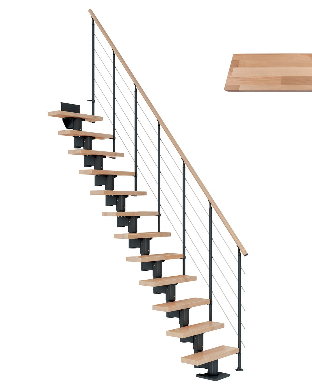 Treppe Dublin, Buche, Treppenlauf gerade, Anthrazit, Edelstahlgeländer