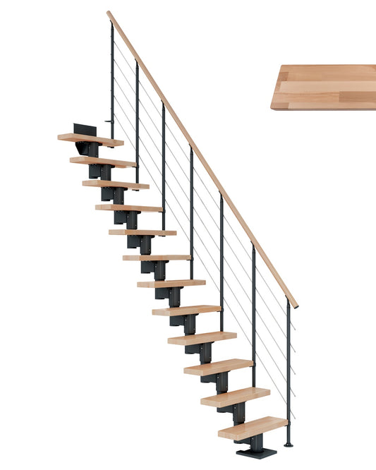 Treppe Dublin, Buche, Treppenlauf gerade, Anthrazit, Edelstahlgeländer