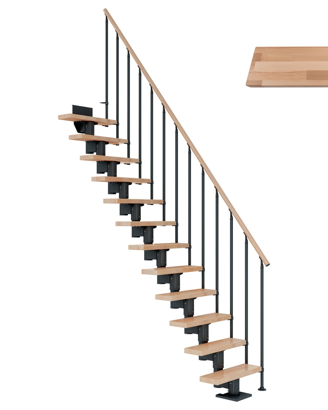 Treppe Dublin, Buche, Treppenlauf gerade, Anthrazit, Einzelstabgeländer