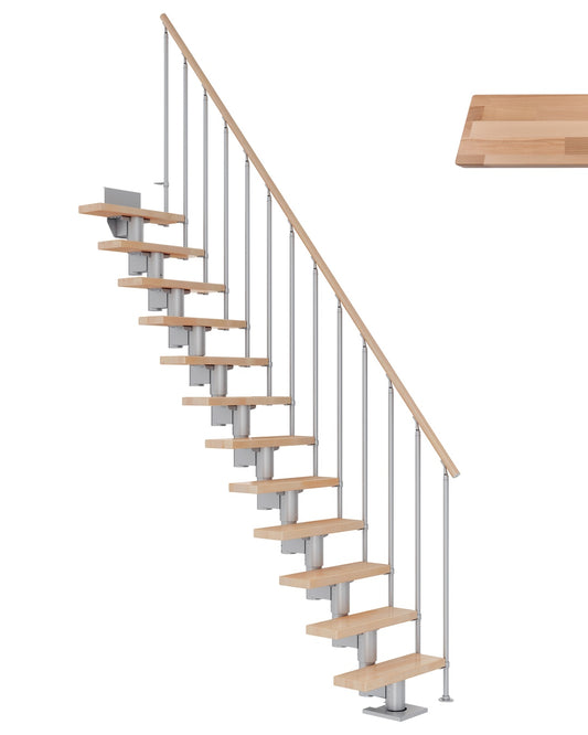 Treppe Dublin, Buche, Treppenlauf gerade, perlgrau, Einzelstabgeländer