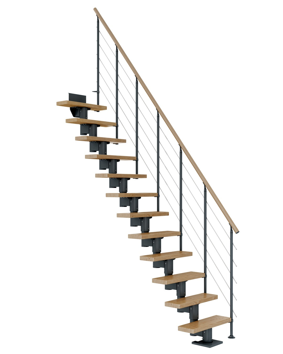 Treppe Dublin, Eiche, Treppenlauf gerade, Anthrazit, Edelstahlgeländer