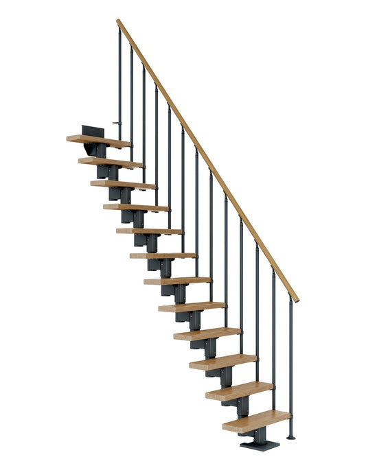 Treppe Dublin, Eiche, Treppenlauf gerade, Anthrazit, Einzelstabgeländer