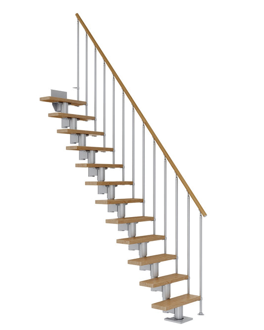 Treppe Dublin, Eiche, Treppenlauf gerade, perlgrau, Einzelstabgeländer