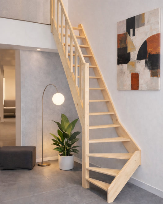 Raumspartreppe Paderborn Fichte - 1/4 gewendelt links