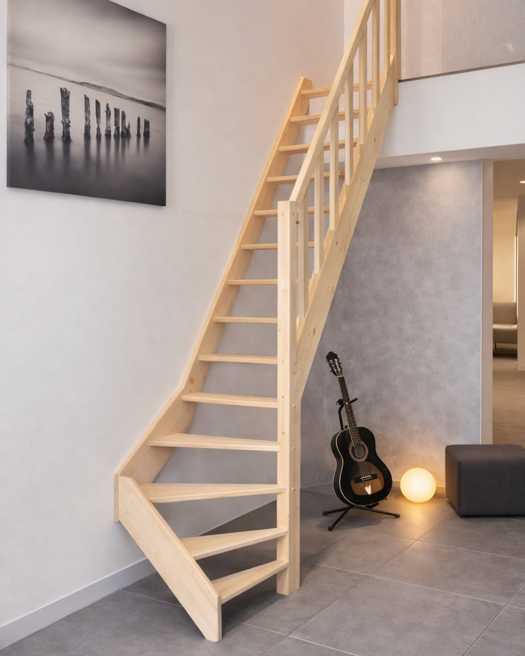 Raumspartreppe Paderborn Fichte - 1/4 gewendelt rechts