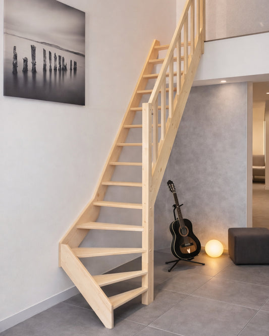 Raumspartreppe Paderborn Fichte - 1/4 gewendelt rechts